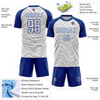Custom White Royal Wavy Lines Sports Sublimation Soccer Uniform Jersey