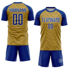 Custom Old Gold Royal-White Wavy Lines Sports Sublimation Soccer Uniform Jersey