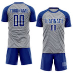 Custom Gray Royal-White Wavy Lines Sports Sublimation Soccer Uniform Jersey