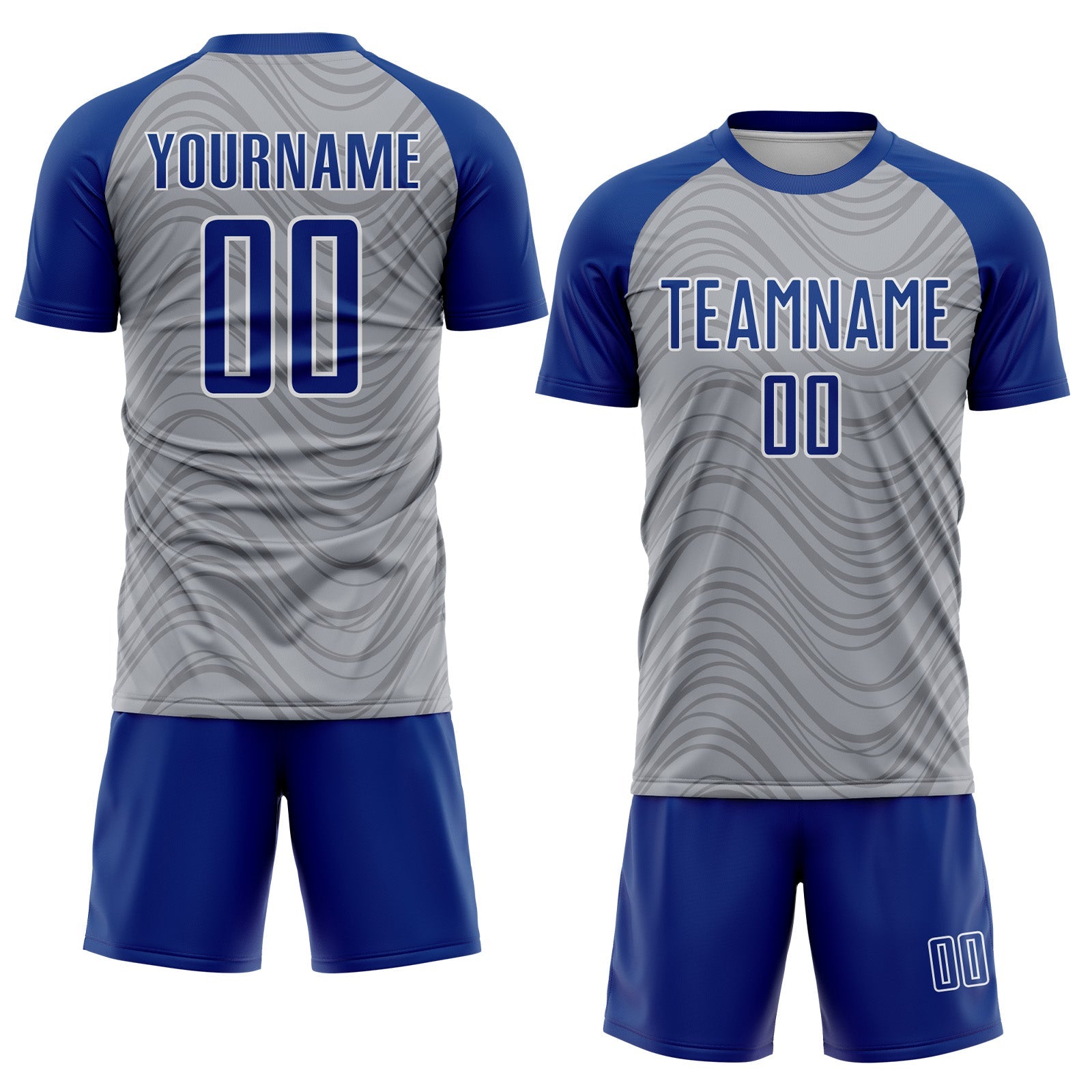 Custom Gray Royal-White Wavy Lines Sports Sublimation Soccer Uniform Jersey