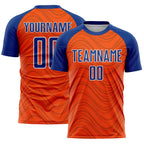 Custom Orange Royal-White Wavy Lines Sports Sublimation Soccer Uniform Jersey