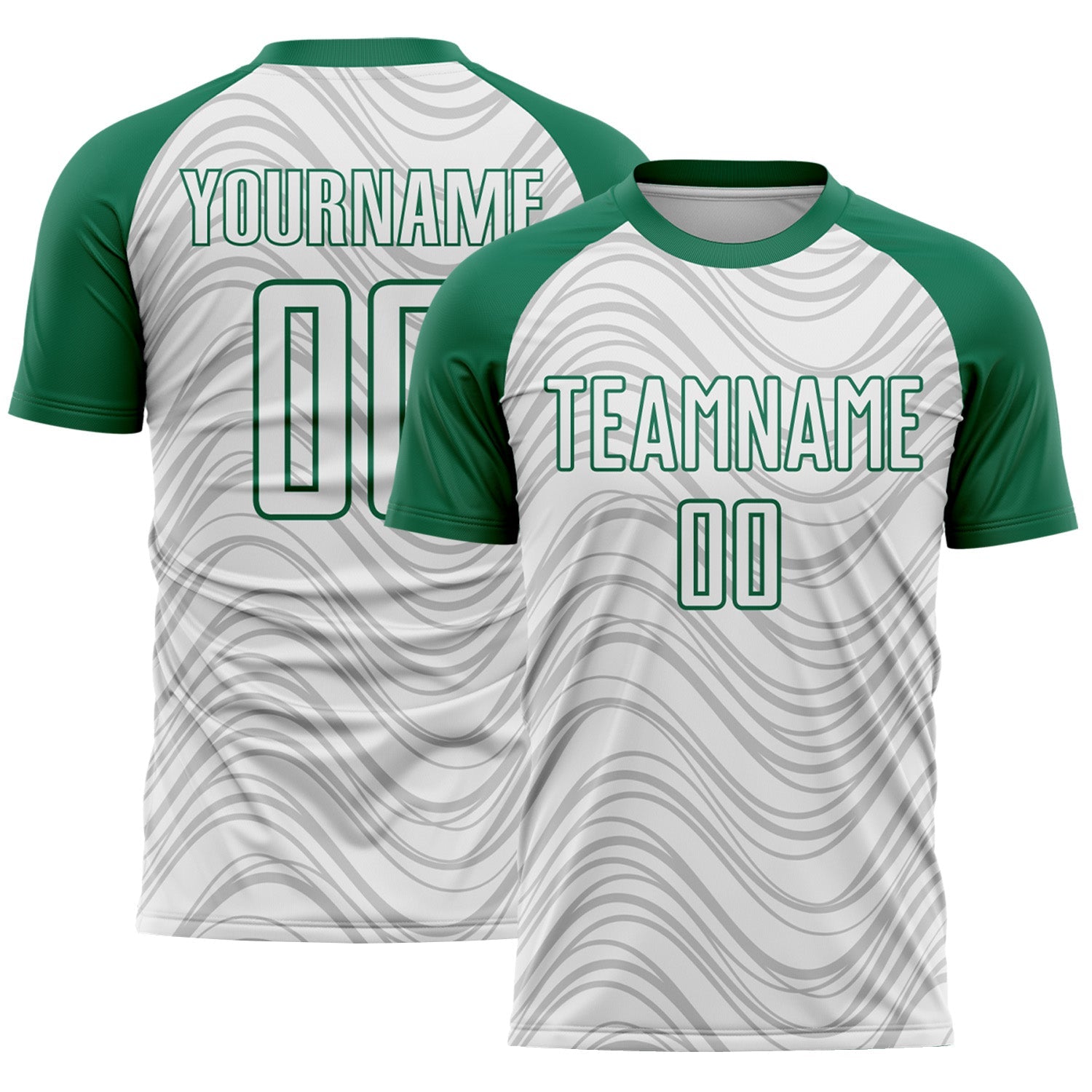 Custom White Kelly Green Wavy Lines Sports Sublimation Soccer Uniform Jersey