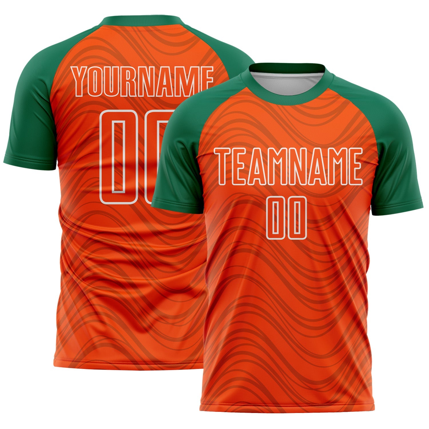 Custom Orange Kelly Green-White Wavy Lines Sports Sublimation Soccer Uniform Jersey