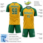 Custom Gold Kelly Green-White Wavy Lines Sports Sublimation Soccer Uniform Jersey