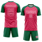 Custom Neon Pink Kelly Green-White Wavy Lines Sports Sublimation Soccer Uniform Jersey