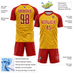 Custom Gold Red-White Wavy Lines Sports Sublimation Soccer Uniform Jersey