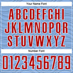 Custom Light Blue Red-White Wavy Lines Sports Sublimation Soccer Uniform Jersey