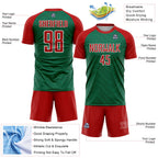 Custom Kelly Green Red-White Wavy Lines Sports Sublimation Soccer Uniform Jersey