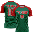 Custom Kelly Green Red-White Wavy Lines Sports Sublimation Soccer Uniform Jersey