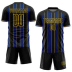 Custom Black Royal-Yellow Pinstripe Line Sports Sublimation Soccer Uniform Jersey