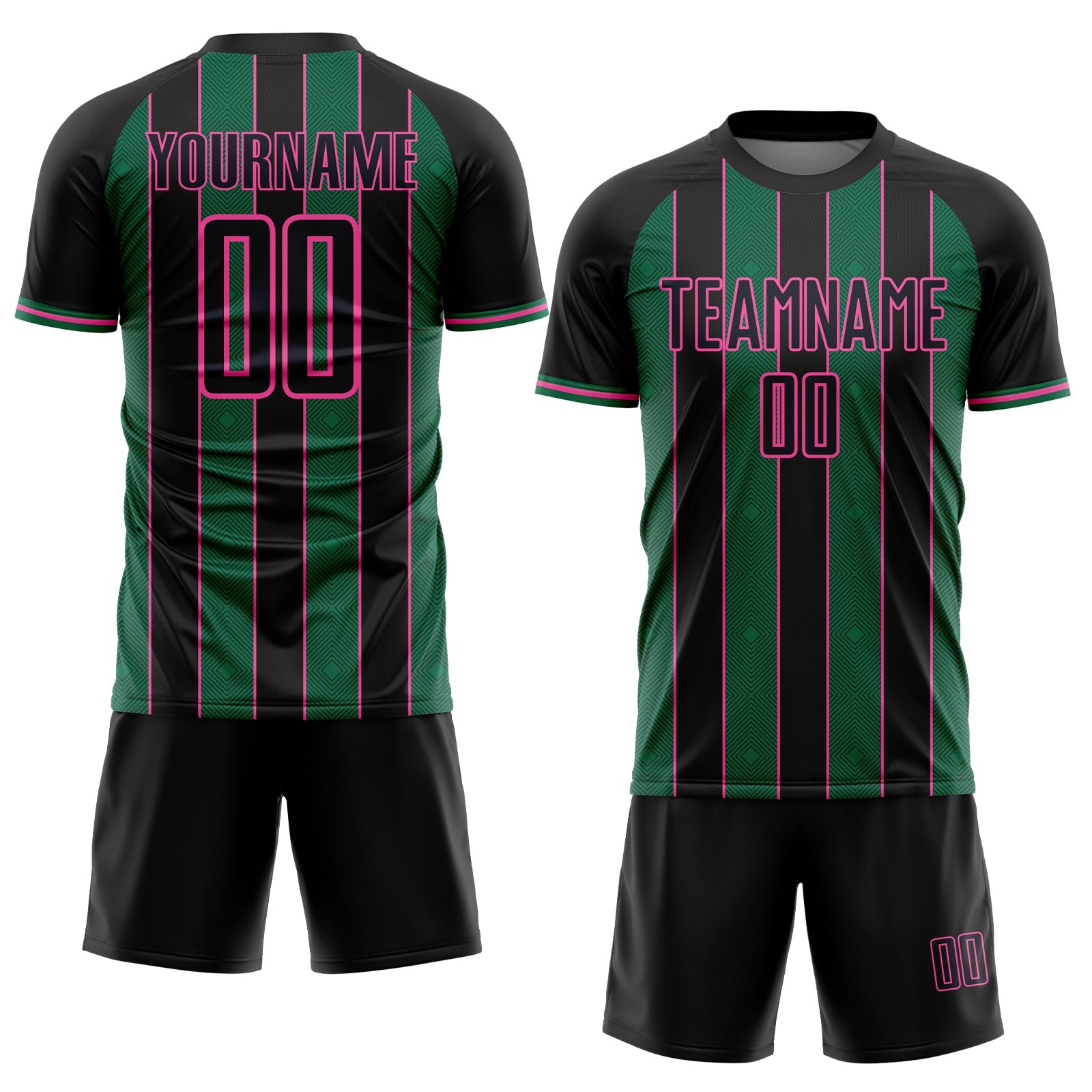 Custom Black Kelly Green-Pink Pinstripe Line Sports Sublimation Soccer Uniform Jersey