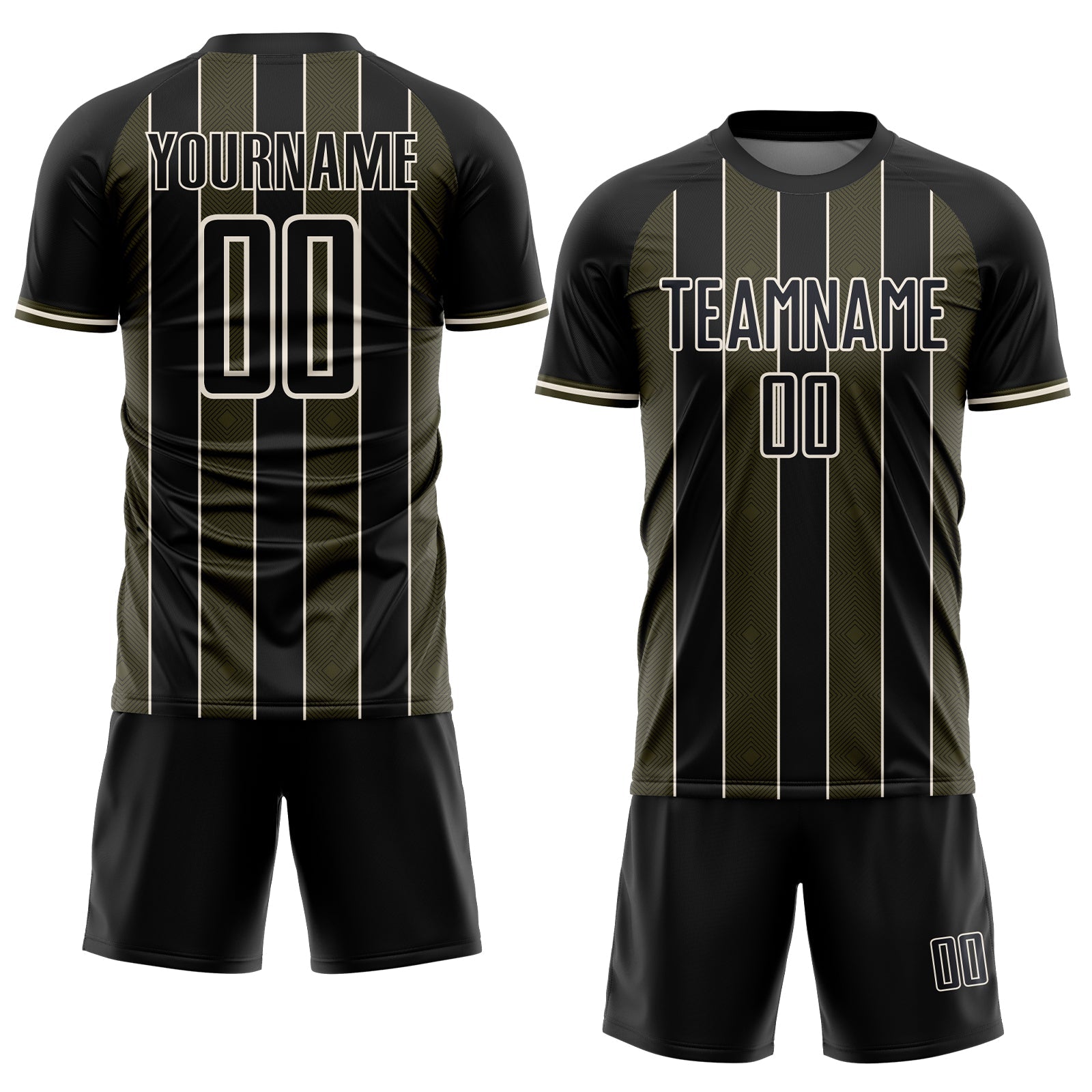 Custom Black Olive-Cream Pinstripe Line Sports Sublimation Soccer Uniform Jersey