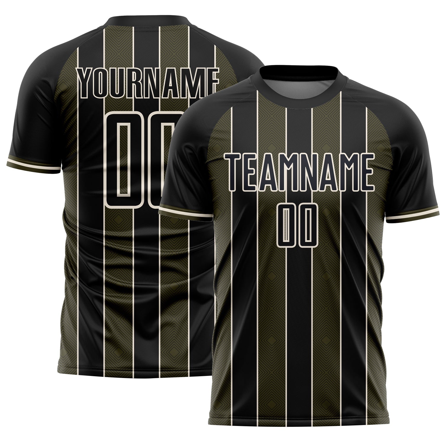 Custom Black Olive-Cream Pinstripe Line Sports Sublimation Soccer Uniform Jersey