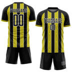 Custom Black Light Yellow-White Pinstripe Line Sports Sublimation Soccer Uniform Jersey