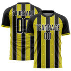 Custom Black Light Yellow-White Pinstripe Line Sports Sublimation Soccer Uniform Jersey
