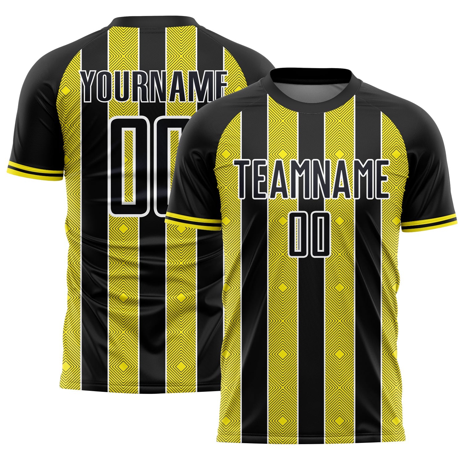 Custom Black Light Yellow-White Pinstripe Line Sports Sublimation Soccer Uniform Jersey