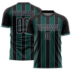 Custom Black Midnight Green-Gray Pinstripe Line Sports Sublimation Soccer Uniform Jersey