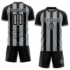 Custom Black Silver-White Pinstripe Line Sports Sublimation Soccer Uniform Jersey