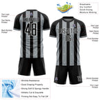 Custom Black Silver-White Pinstripe Line Sports Sublimation Soccer Uniform Jersey
