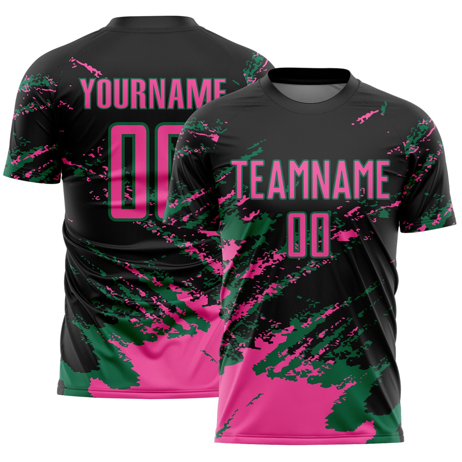 Custom Black Pink-Kelly Green Abstract Fragment Art Splash Sports Sublimation Soccer Uniform Jersey