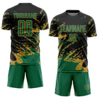 Custom Black Kelly Green-Old Gold Abstract Fragment Art Splash Sports Sublimation Soccer Uniform Jersey