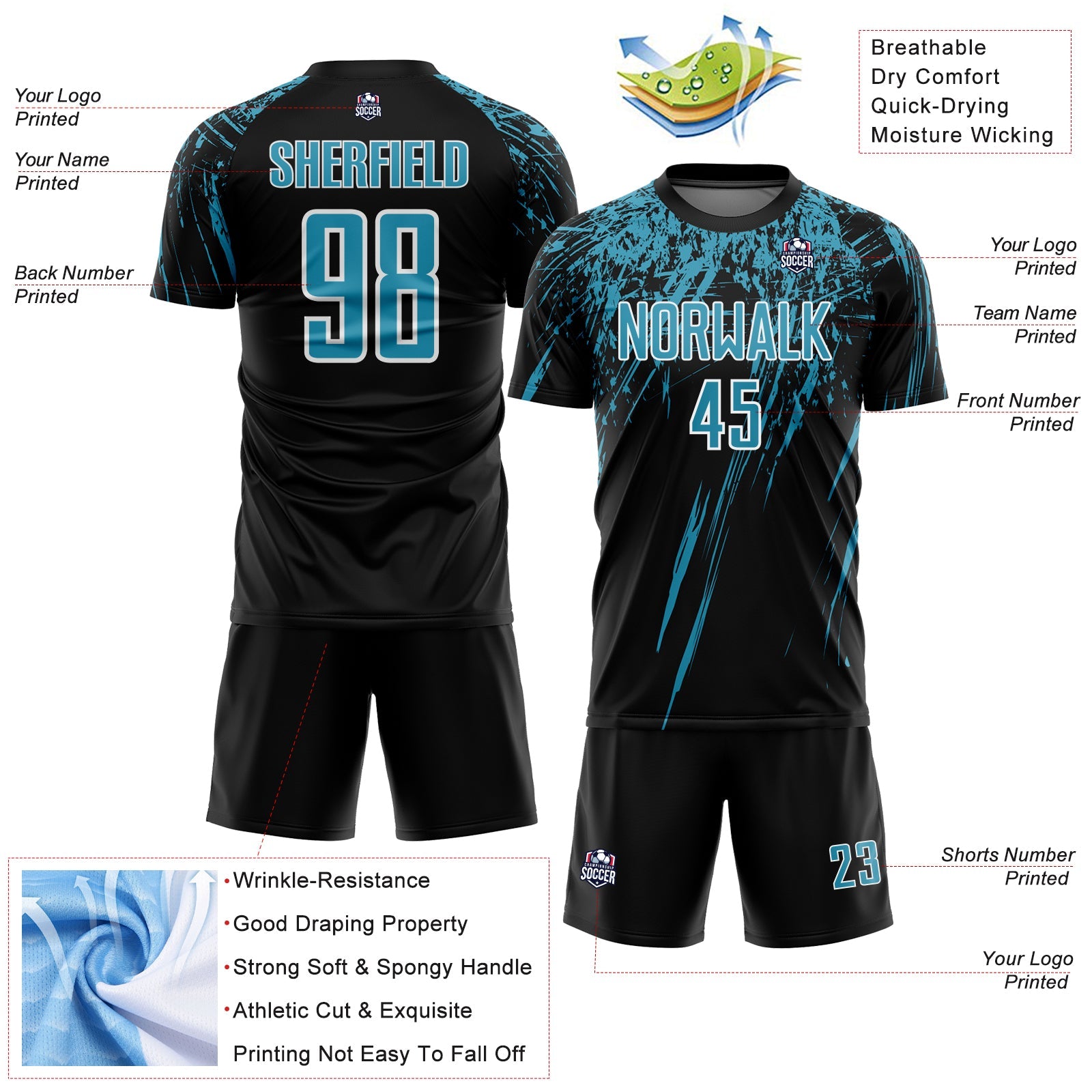 Custom Black Panther Blue-White Splash Sports Sublimation Soccer Uniform Jersey
