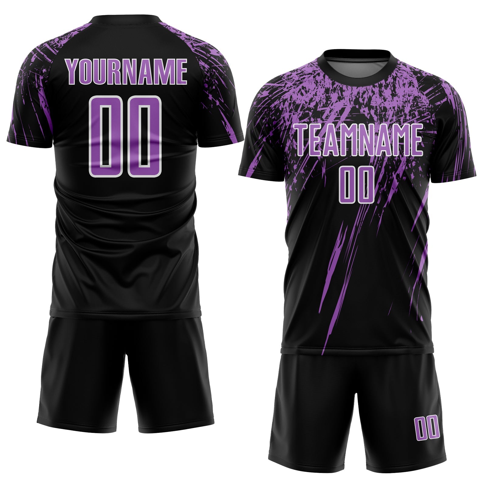 Custom Black Medium Purple-White Splash Sports Sublimation Soccer Uniform Jersey
