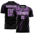 Custom Black Medium Purple-White Splash Sports Sublimation Soccer Uniform Jersey