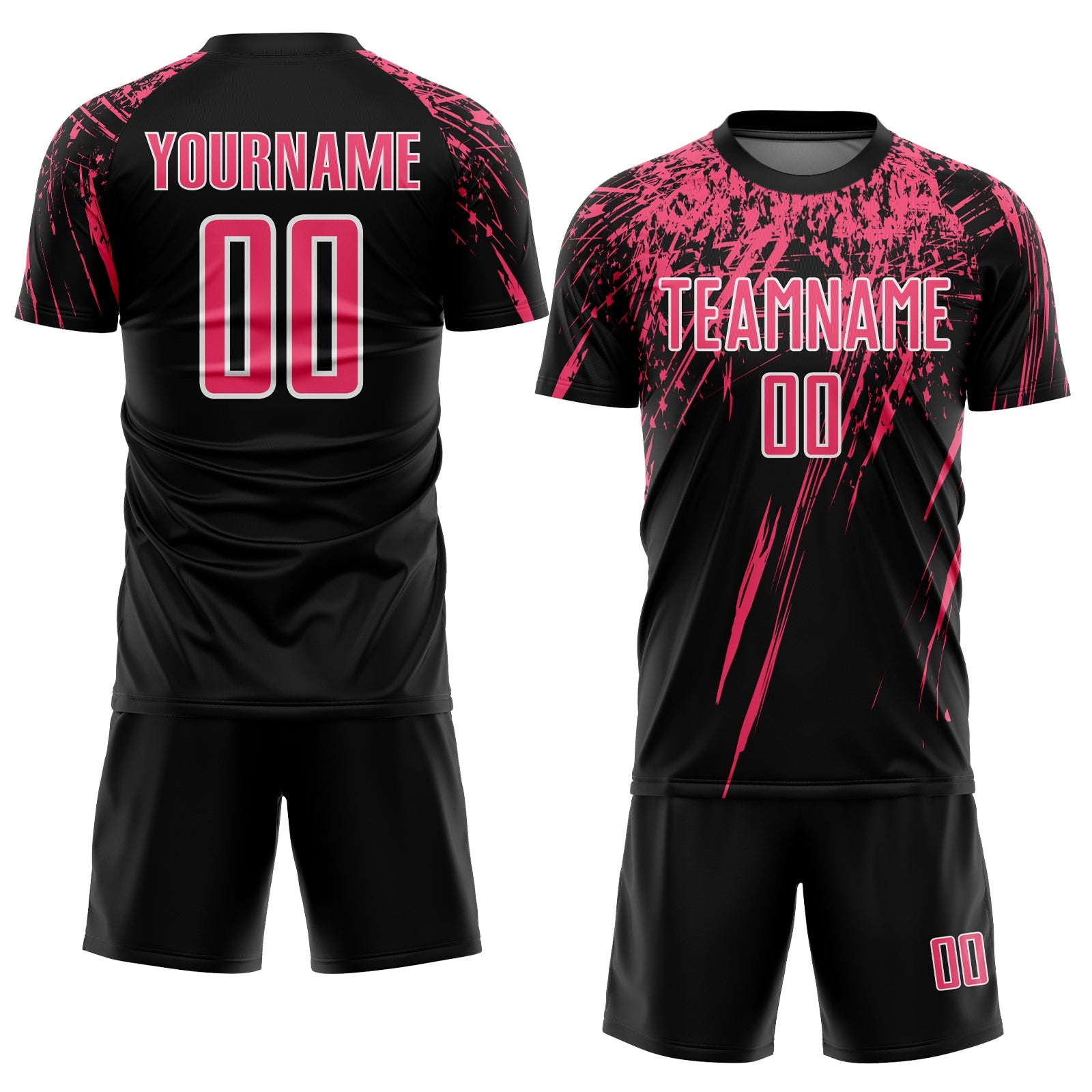 Custom Black Neon Pink-White Splash Sports Sublimation Soccer Uniform Jersey