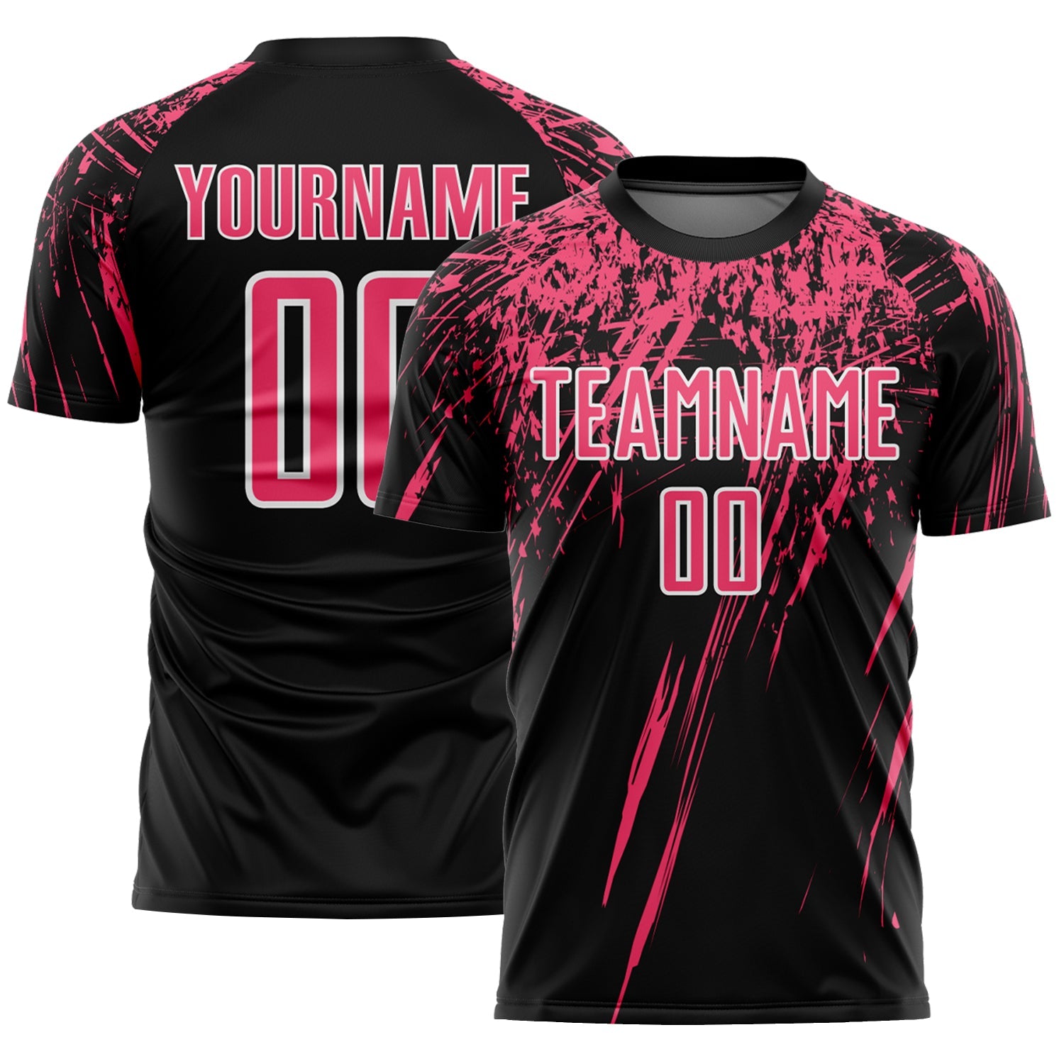 Custom Black Neon Pink-White Splash Sports Sublimation Soccer Uniform Jersey