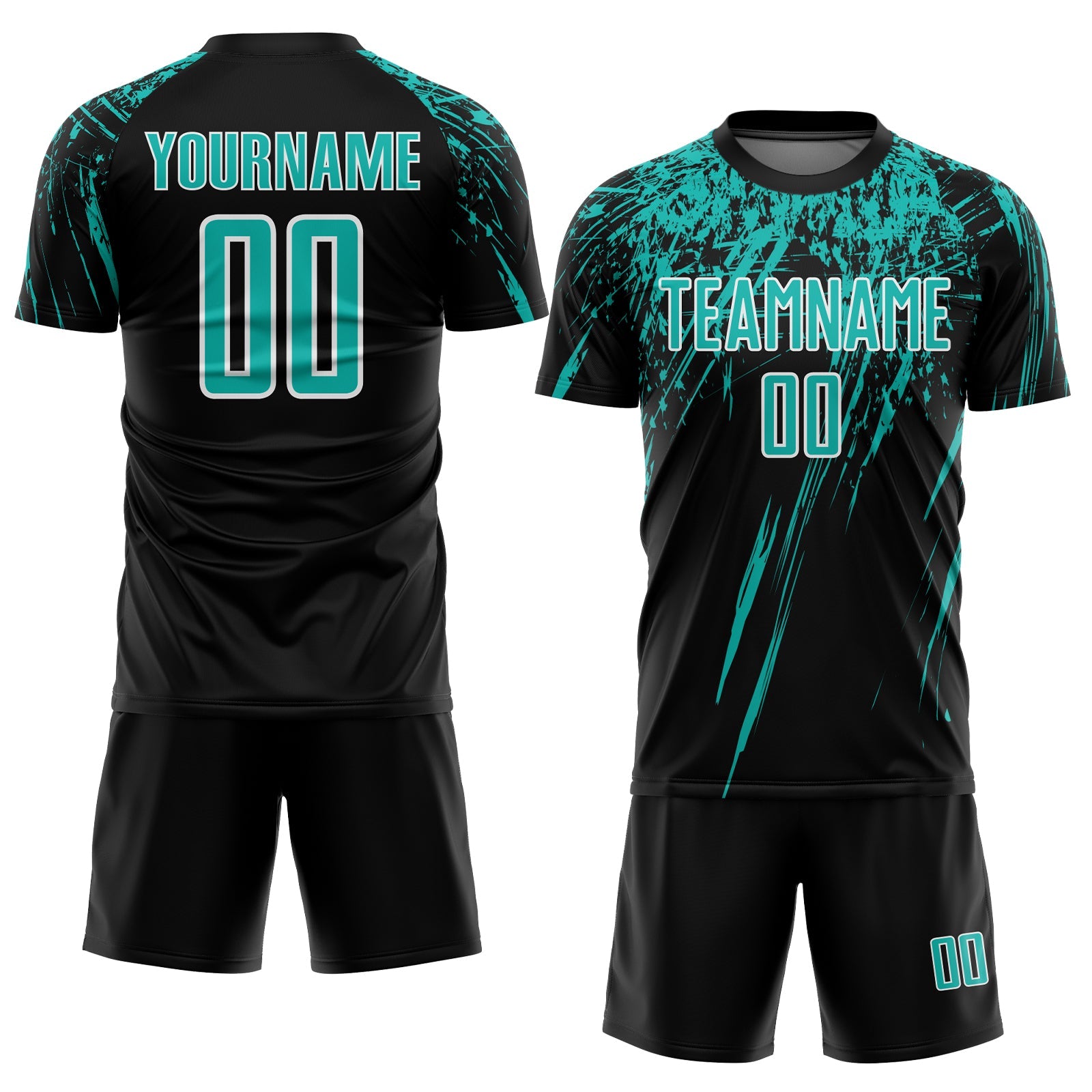 Custom Black Aqua-White Splash Sports Sublimation Soccer Uniform Jersey
