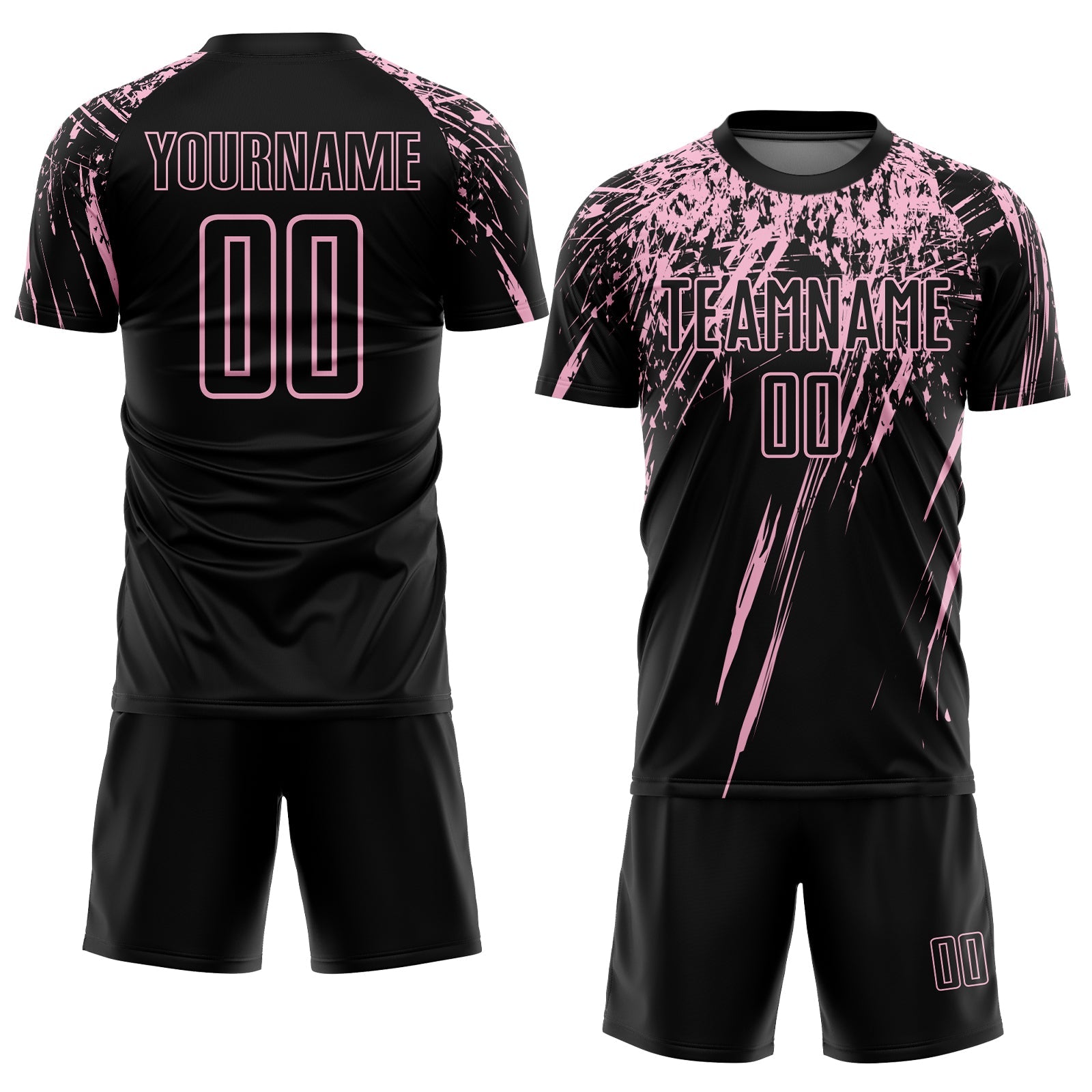 Custom Black Light Pink Splash Sports Sublimation Soccer Uniform Jersey