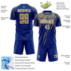 Custom Royal Old Gold-White Splash Sports Sublimation Soccer Uniform Jersey