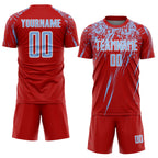 Custom Red Light Blue-White Splash Sports Sublimation Soccer Uniform Jersey