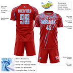 Custom Red Light Blue-White Splash Sports Sublimation Soccer Uniform Jersey
