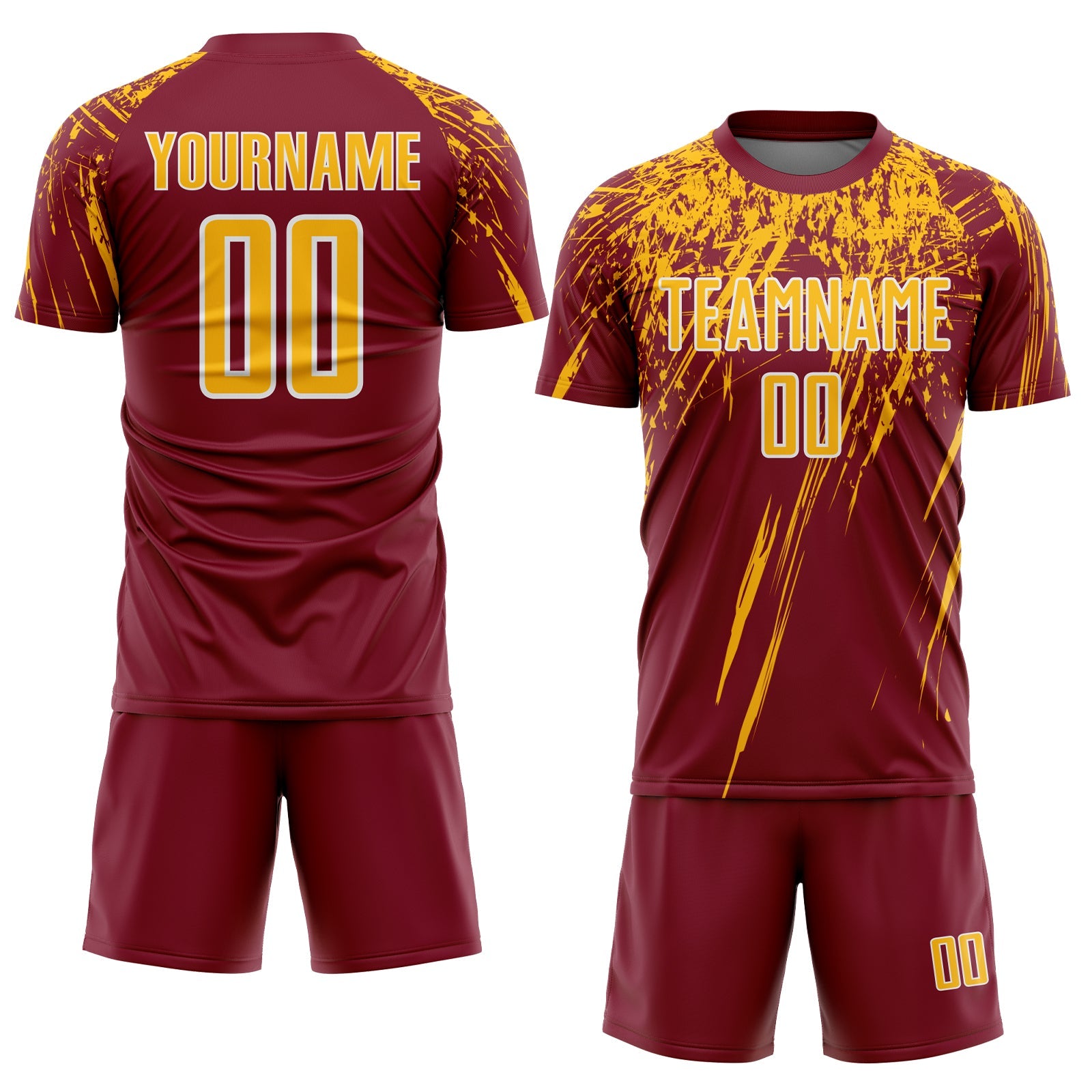 Custom Crimson Gold-White Splash Sports Sublimation Soccer Uniform Jersey