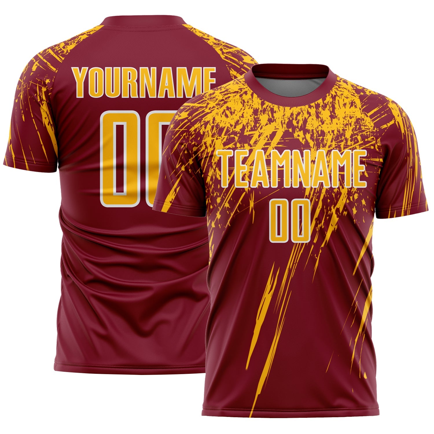 Custom Crimson Gold-White Splash Sports Sublimation Soccer Uniform Jersey