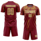 Custom Crimson Old Gold-White Splash Sports Sublimation Soccer Uniform Jersey