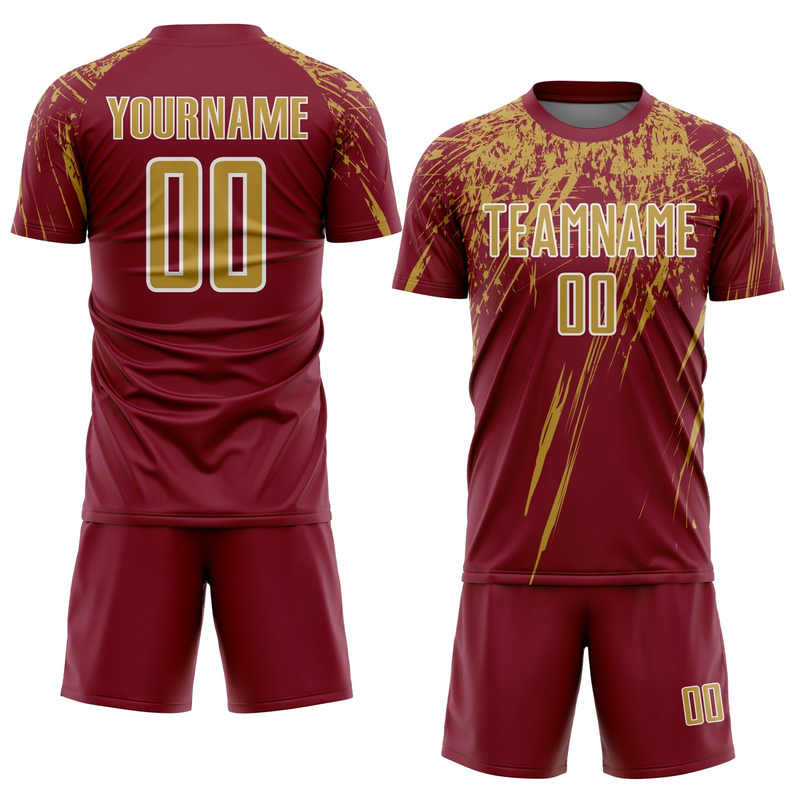 Custom Crimson Old Gold-White Splash Sports Sublimation Soccer Uniform Jersey