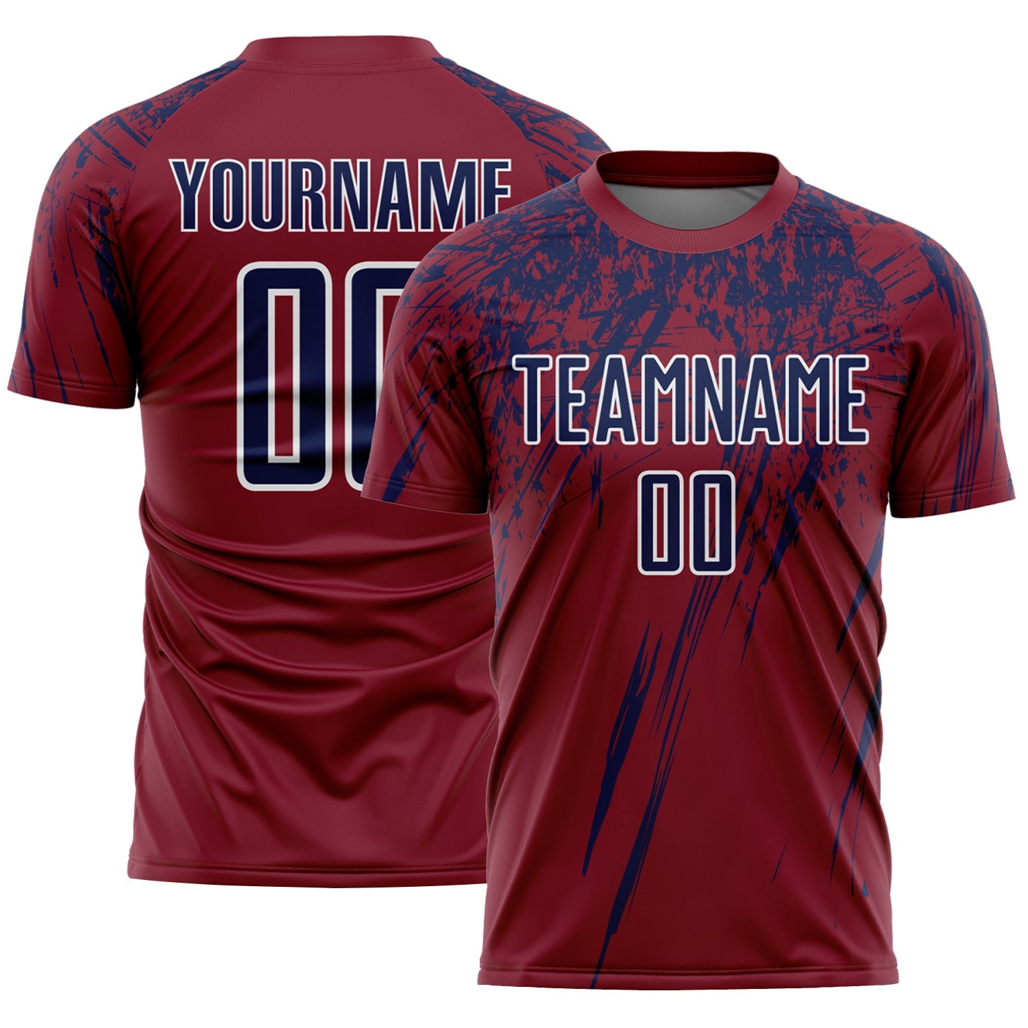 Custom Crimson Navy-White Splash Sports Sublimation Soccer Uniform Jersey