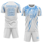 Custom White Powder Blue Splash Sports Sublimation Soccer Uniform Jersey