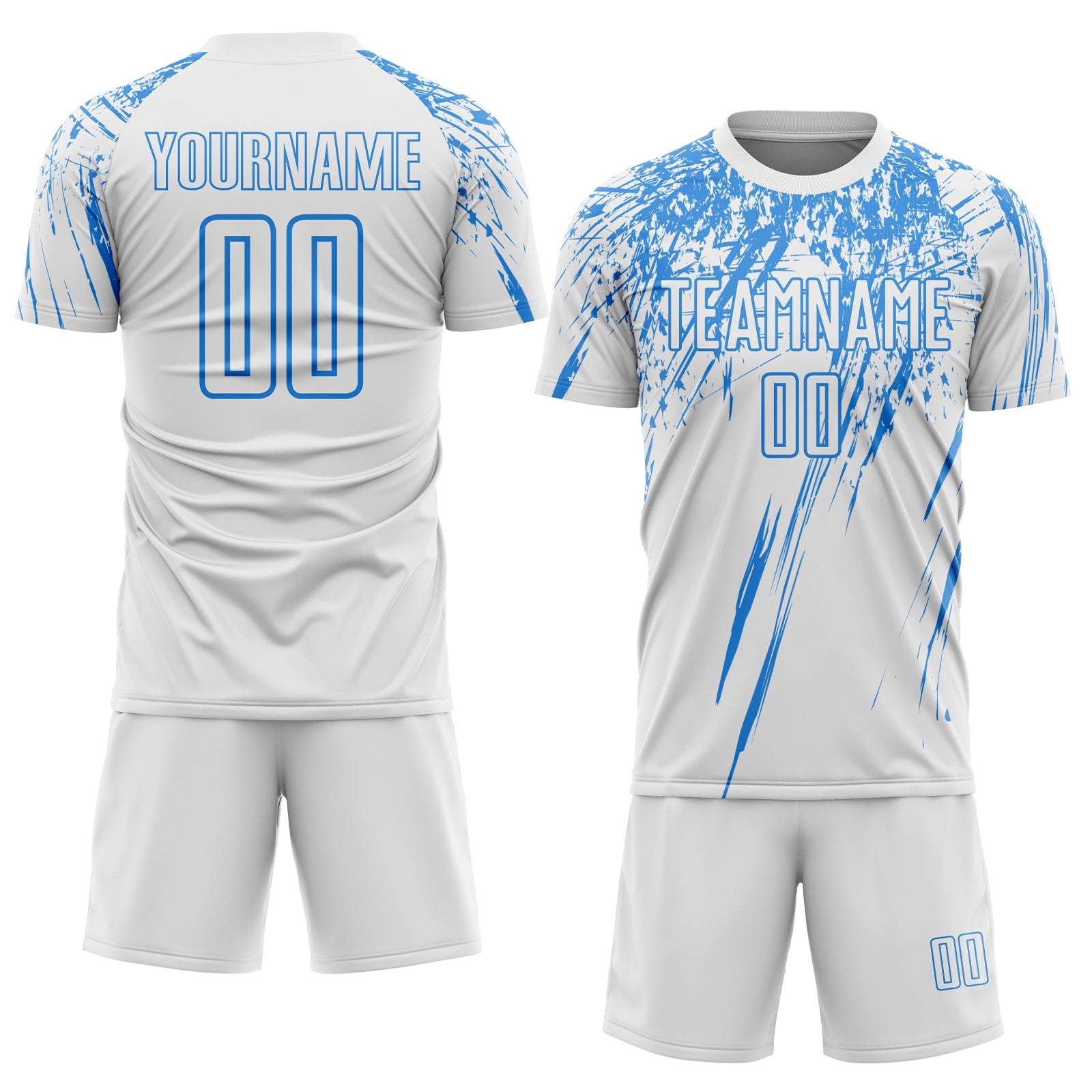 Custom White Powder Blue Splash Sports Sublimation Soccer Uniform Jersey
