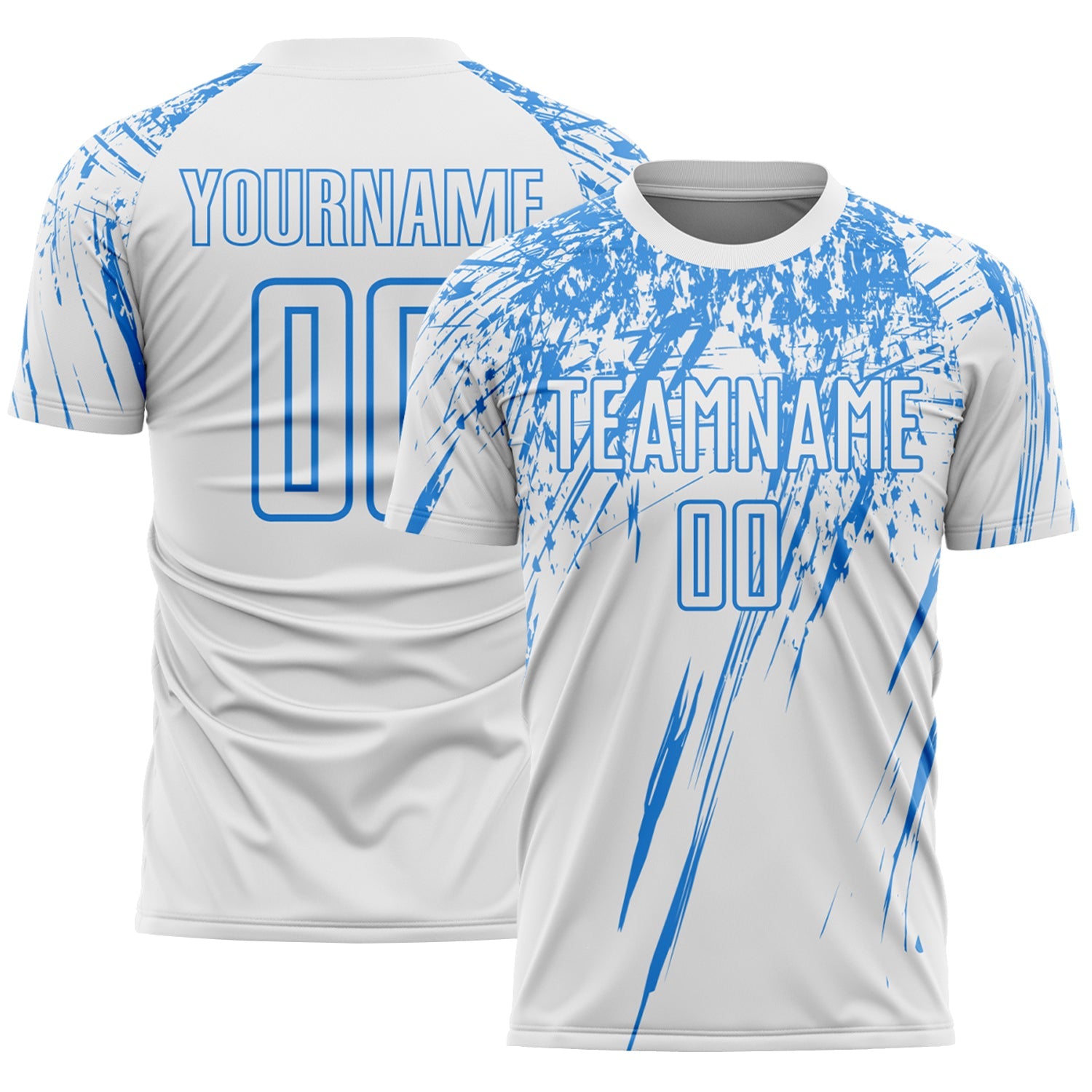 Custom White Powder Blue Splash Sports Sublimation Soccer Uniform Jersey