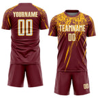 Custom Burgundy White-Gold Splash Sports Sublimation Soccer Uniform Jersey