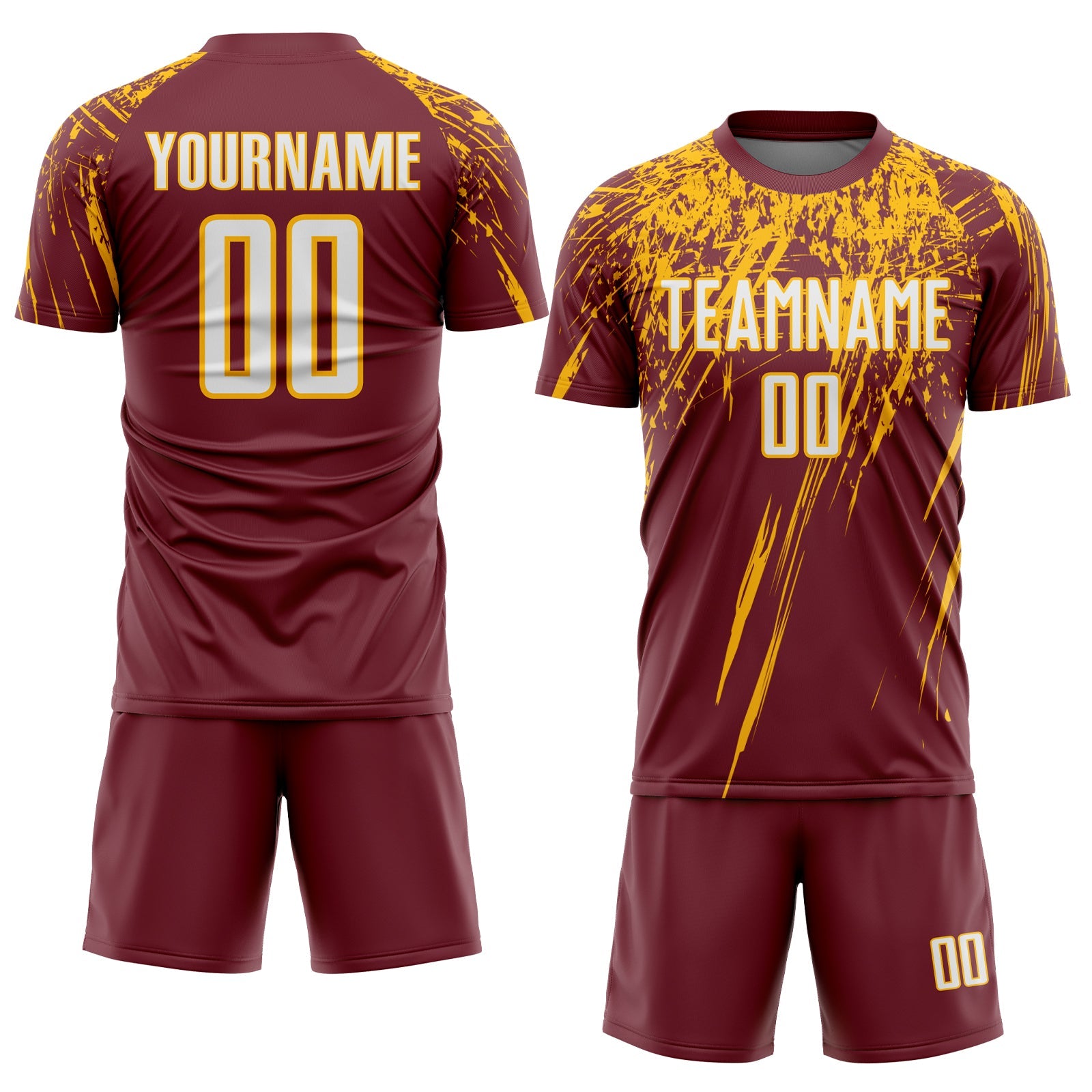 Custom Burgundy White-Gold Splash Sports Sublimation Soccer Uniform Jersey