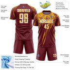 Custom Burgundy White-Gold Splash Sports Sublimation Soccer Uniform Jersey