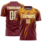 Custom Burgundy White-Gold Splash Sports Sublimation Soccer Uniform Jersey