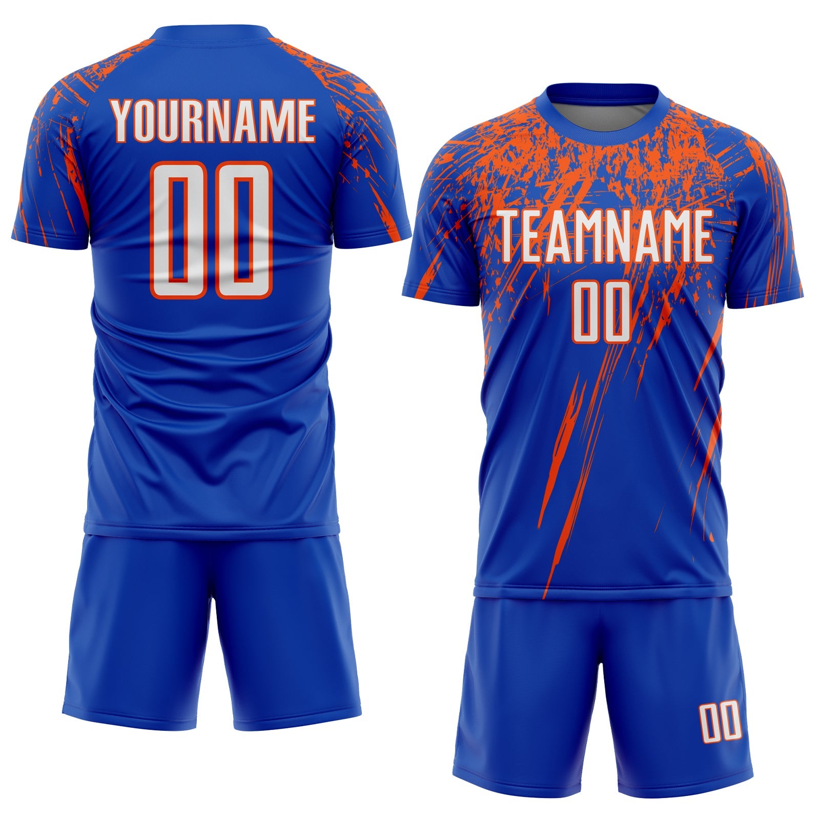 Custom Thunder Blue White-Orange Splash Sports Sublimation Soccer Uniform Jersey