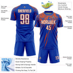 Custom Thunder Blue White-Orange Splash Sports Sublimation Soccer Uniform Jersey
