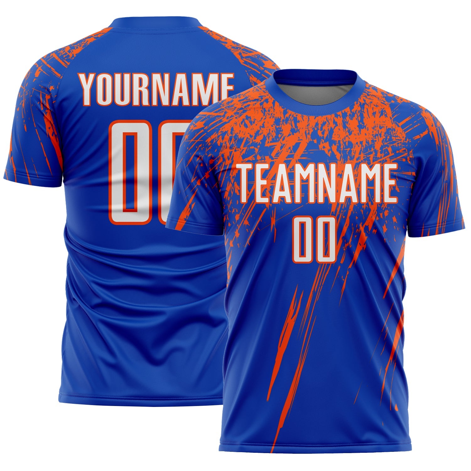 Custom Thunder Blue White-Orange Splash Sports Sublimation Soccer Uniform Jersey